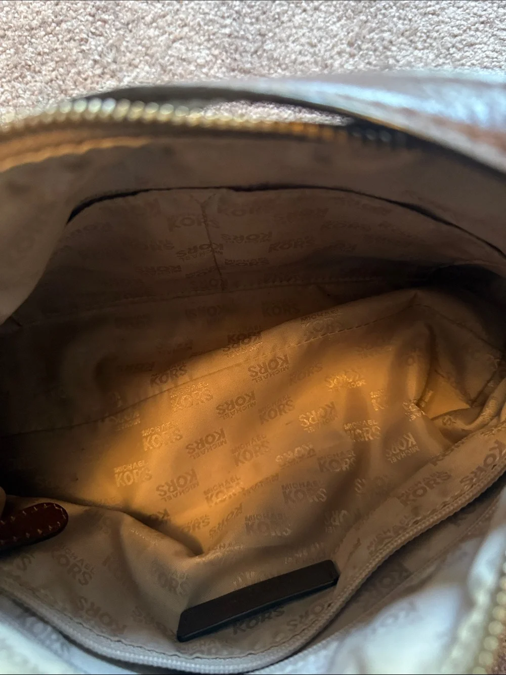 Michael Kors Brown and Tan MK Logo bag with Gold Charm
